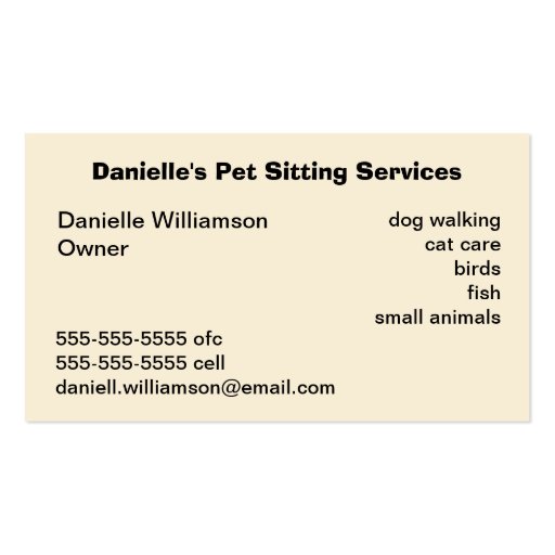 Pet Sitter Dog & Cat Business Card (back side)