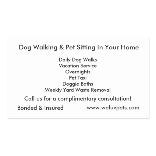 Pet Sitter Dog Walker  Business Card (back side)