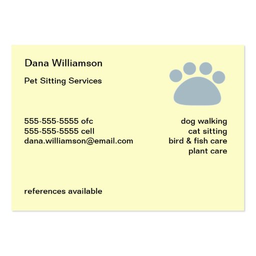 Pet Sitter's Business Card (back side)