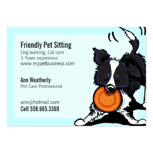 Pet Sitting Border Collie Friendly Bright Business Card Templates (front side)