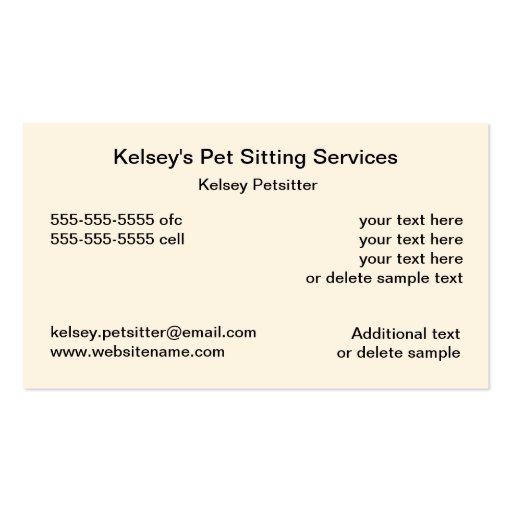 Pet Sitting Services Business Card (back side)