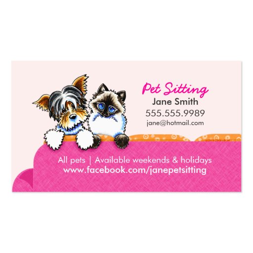 Pet Sitting Yorkie w/ Cat Couch Pink Business Card