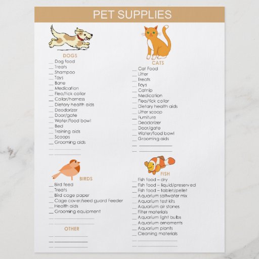 Pet Supplies Shopping list for dogs, cats, birds Flyer Zazzle