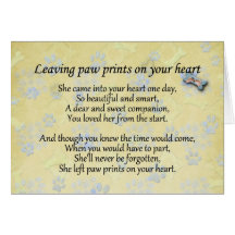 Pet sympathy card for pet loss - Leaving paw print
