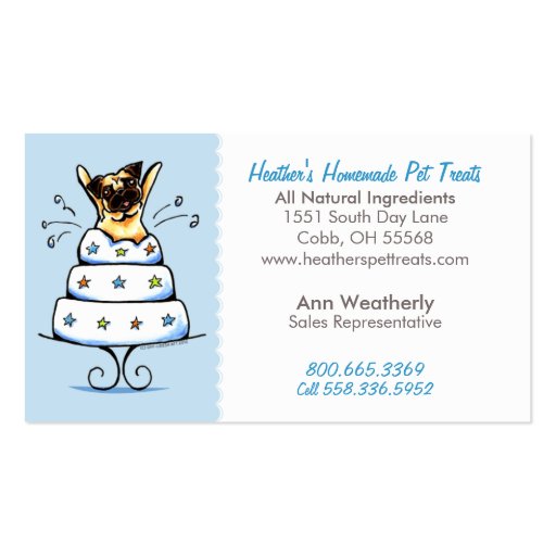 Pet Treats Bakery n Parties Pug Baby Blue Business Card Template (front side)