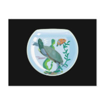 pet turtle in fish bowl postcards