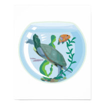 pet turtle in fish bowl posters
