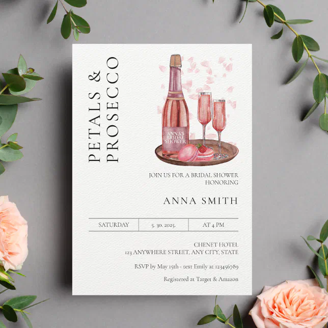 Petals And Prosecco Bridal Shower Modern Minimal Invitation Zazzle