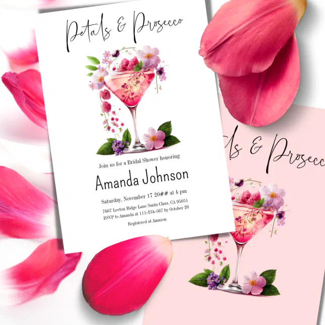 Petals Prosecco Blush Pink Floral Bridal Shower Invitation Zazzle