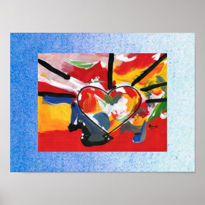 Vintage 60s Peter Max art style love heart painting heart explosion Posters.