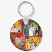 Peter Max stlyle statue of liberty Keychain