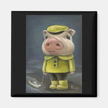 Peter the pig sailing his boat fridge magnet
