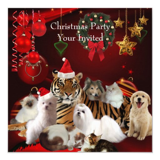 pets christmas party tiger cats dogs card zazzle twelve dogs of christmas