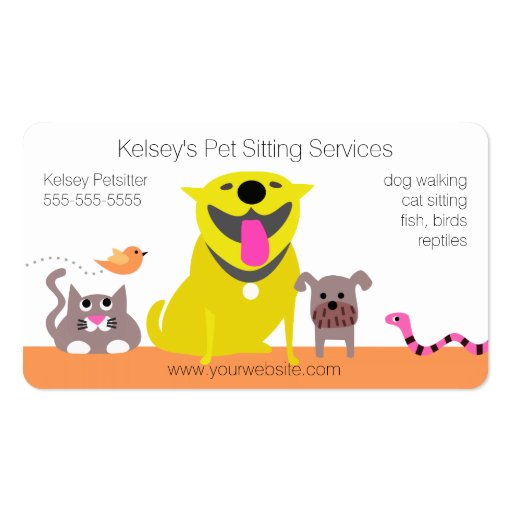 Pets - dog cat bird snake business card template (front side)