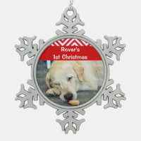 Pets first christmas photo PERSONALIZE Snowflake Pewter Christmas Ornament
