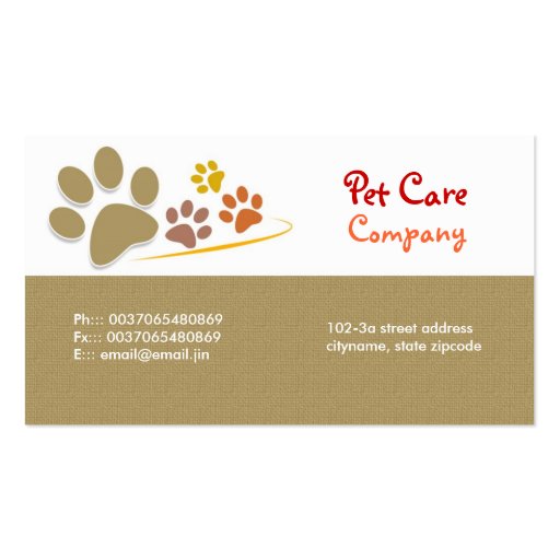 pets Pet Care business card (front side)