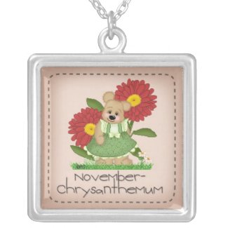 Pettibone Bear November Crysanthemum Birthflower necklace