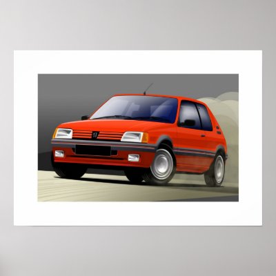 Poster illustration of the famous Peugeot 205 GTI at speed
