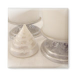 Pewter candlesticks and seashell magnet