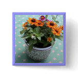 Pewter Pot Orange Daisies Pinback Button