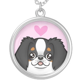 Tricolor Japanese Chin Love Heart Necklace Cartoon Tricolor Japanese Chin Love Heart Necklace