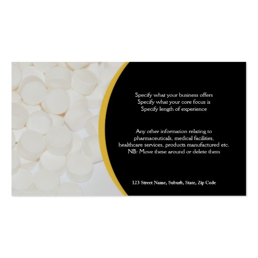 Pharmaceutical tablets medical Practitioner's Business Card (back side)