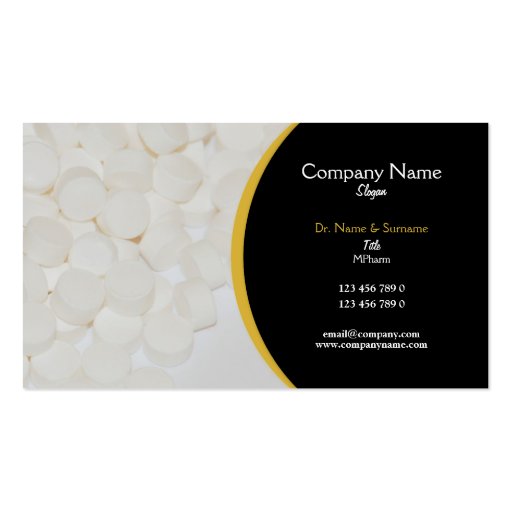 Pharmaceutical tablets medical Practitioner's Business Card (front side)