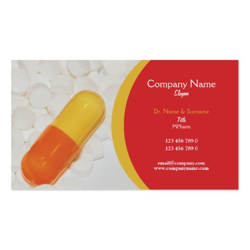 Pharmaceutical tablets medical Practitioner's Business Cards (front side)