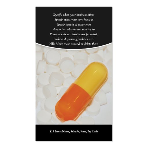 Pharmaceutical tablets medical Practitioner's Business Card Template (back side)