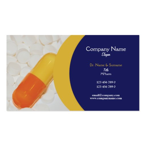 Pharmaceutical tablets medical Practitioner's Business Card Template (front side)