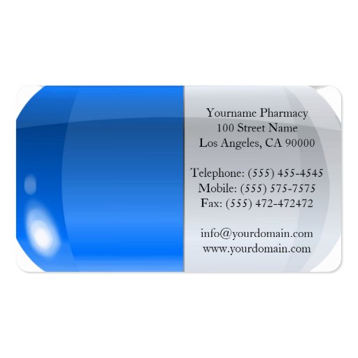 PHARMACIST - blue pill pharmacy Business Cards (back side)