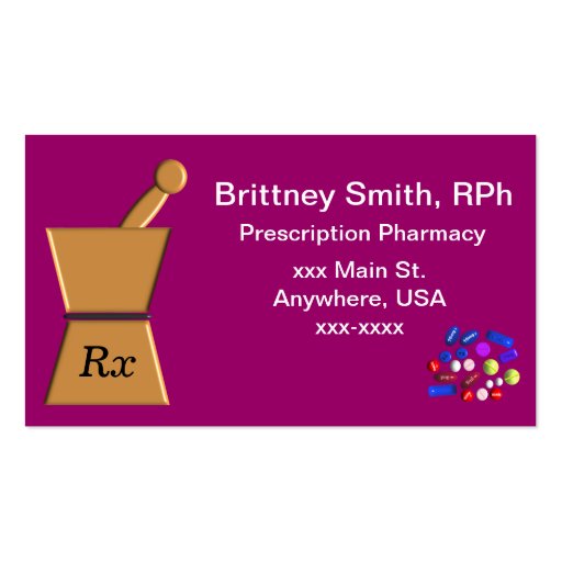 Pharmacist Business Cards Pestle and Mortar ll (front side)