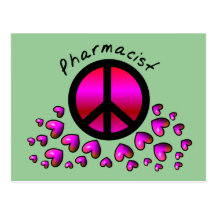 Pharmacist Peace & Hearts Design Gifts Post Cards