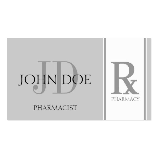 Pharmacist/Prescription Pharmacy Silver Business Card Templates (front side)