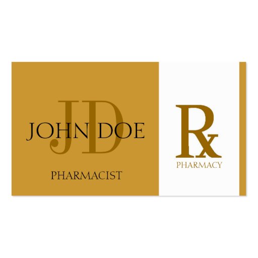 Pharmacist/Prescription Pharmacy Yellow Gold Business Card Template (front side)