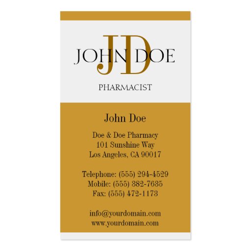 Pharmacist/Prescription Pharmacy Yellow Gold Business Card Template (back side)