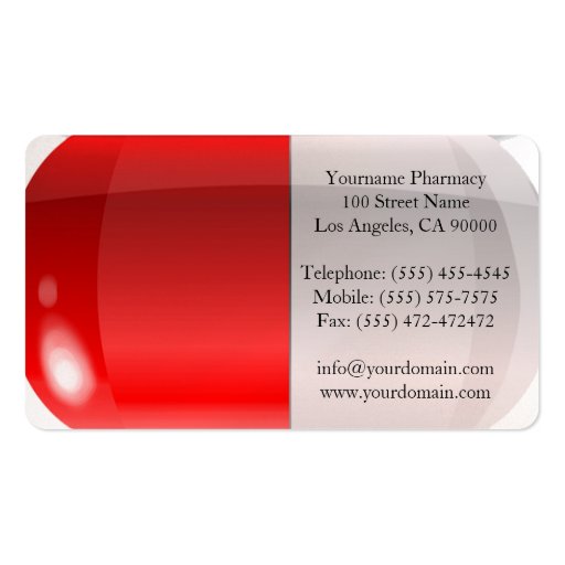PHARMACIST - red pill pharmacy Business Card Template (back side)