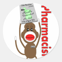 Pharmacist Sock Monkey Design---Adorable Gifts Round Sticker