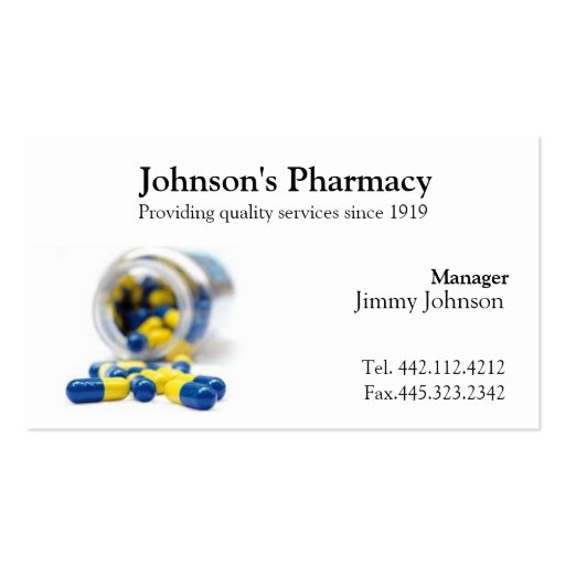 Pharmacy Buisness Card Business Card Templates (front side)