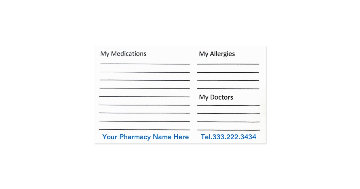 Pharmacy pharmacist medication list business card | Zazzle