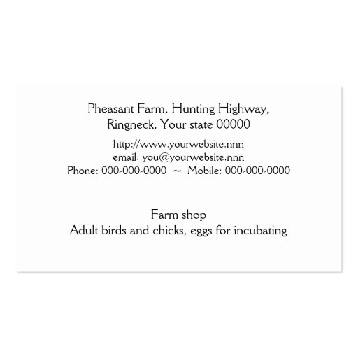 Pheasant farm business card (back side)