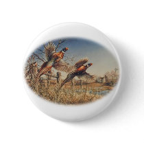 Pheasants Aloft - Great Hunting on the farm Pinback Button