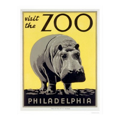Philadelphia PA Zoo Hippo 1936 WPA Poster by lc_wpa