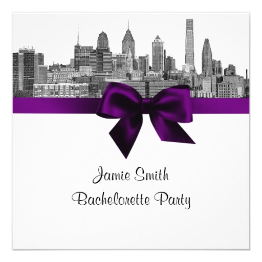Philadelphia Skyline Etch BW Purple Bachelorette Invite