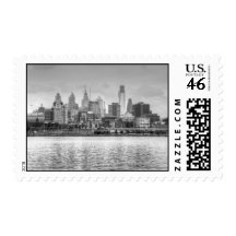 Philadelphia skyline in black and white stamp