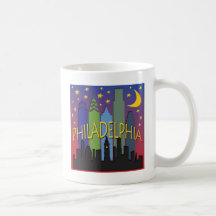Philadelphia Skyline nightlife Mugs