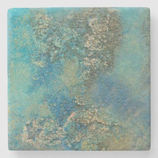 Philip Bowman Ocean Blue And Gold Abstract Art Stone Coaster