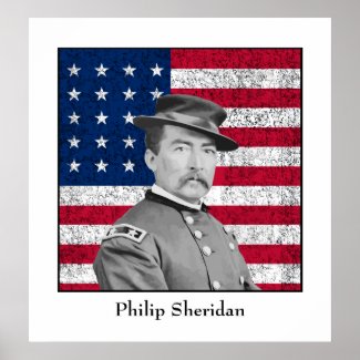 Philip Sheridan and the American Flag print
