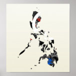 Philippines Trendy Peace Sign with Filipina map Poster
