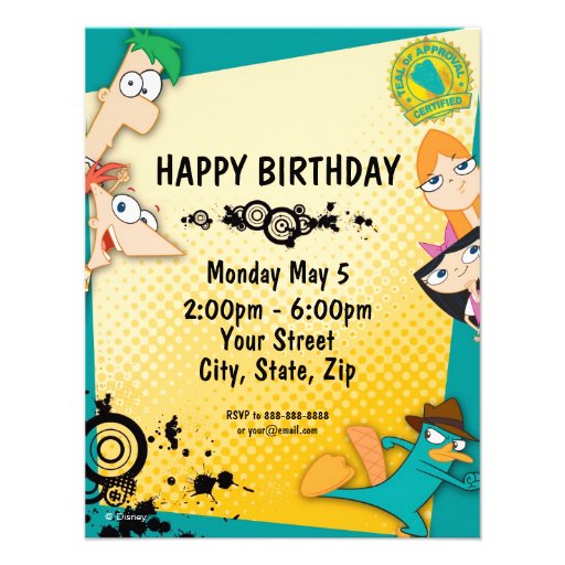 Phineas and Ferb Birthday Invitation (front side)